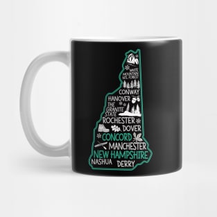 New Hampshire Concord cute map Conway Hanover Rochester Dover Manchester Nashua Derry The Granite State Mug